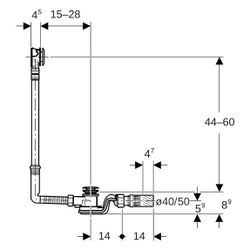 Geberit Badewannenablauf, PushControl Druckbetätigung Höhe 60cm, Fertigbauset Hochgl... GEBERIT-150752216 4025410602145 (Abb. 1)
