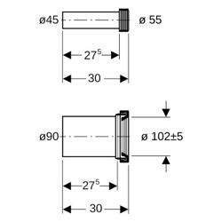 Geberit Anschlussset für Wand-WC, Länge 30cm Außendurchmesser 90mm, Mattverchromt... GEBERIT-152441461 4025416018889 (Abb. 1)