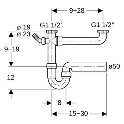 Geberit Siphon Rohrbogengeruchsverschluss für zwei Spülbecken, Winkelschlauchtülle A... GEBERIT-152715111 4025416001041 (Abb. 1)