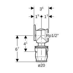 Geberit PushFit Eckanschlusswinkel 90 Grad CW617N, d 20mm, Rp 1/2″, L1 3,6cm... GEBERIT-651295001 4025416957997 (Abb. 1)