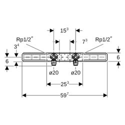 Geberit PushFit Anschlusswinkel 90 Grad vormontiert, zweifach, Messing d 20mm, Messi... GEBERIT-651299001 4025416719304 (Abb. 1)