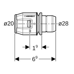 Geberit PushFit Übergang auf Verteiler mit Steckanschluss CW617N, d 20mm, da 28mm... GEBERIT-653461001 4025416315841 (Abb. 1)