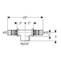 Geberit Mepla T-Stück mit Innengewinde, d 32mm, Rp 1/2″, d1 32mm, Rotguss bleifrei... GEBERIT-604360005 4025416679561 (Abb. 1)