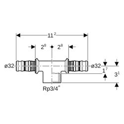 Geberit Mepla T-Stück mit Innengewinde, D 32mm, Rp 3/4", D1 32mm, Rotguss bleifrei... GEBERIT-604362005 4025416679578 (Abb. 1)