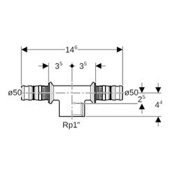 Geberit Mepla T-Stück mit Innengewinde, d 50mm, Rp 1", d1 50mm, Rotguss bleifrei... GEBERIT-606363005 4025416799252 (Abb. 1)