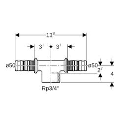Geberit Mepla T-Stück mit Innengewinde, d 50mm, Rp 3/4", d1 50mm, Rotguss bleifrei... GEBERIT-606362005 4025410728357 (Abb. 1)