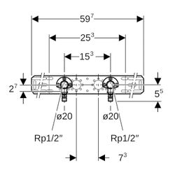 Geberit Mepla Anschlusswinkel 90 Grad vormontiert, zweifach d 20mm, AD 15,3cm, DN 15... GEBERIT-602780005 4025416700197 (Abb. 1)