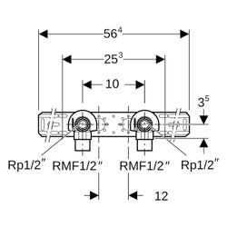 Geberit Anschlusswinkel 90 Grad mit Außengewinde MF 1/2" vormontiert 2-fach RMF 1/2"... GEBERIT-632853002 4025410760104 (Abb. 1)