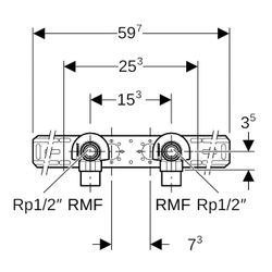 Geberit Anschlusswinkel 90 Grad mit Außengewinde MF 1/2" vormontiert zweifach RMF 1/... GEBERIT-632855002 4025410760210 (Abb. 1)