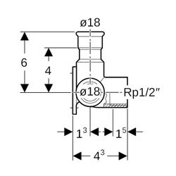 Geberit Mapress Eckanschlusswinkel 90 Grad, D 18mm, Rp 1/2", D1 18mm, Länge 4,3cm, Edels... GEBERIT-33504 4064746039775 (Abb. 1)
