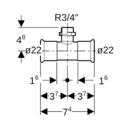 Geberit Mapress Edelstahl T-Stück mit Außengewinde d 22mm, R 3/4″, d1 22mm... GEBERIT-31458 4024723314585 (Abb. 1)