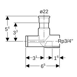 Geberit Mapress Edelstahl Anschlusswinkel 90 Grad abgesetzt Außendurchmesser 22mm... GEBERIT-33427 4024723334279 (Abb. 1)