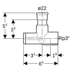Geberit Mapress Edelstahl Anschlusswinkel 90 Grad abgesetzt Außendurchmesser 22mm... GEBERIT-33427 4024723334279 (Abb. 1)