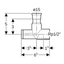 Geberit Mapress Edelstahl Anschlusswinkel 90 Grad abgesetzt LABS-frei, d 15mm, Rp 1/2", ... GEBERIT-83423 4024723834236 (Abb. 1)
