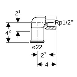 Geberit Mapress C-Stahl Übergangswinkel 90 Grad mit Innengewinde Außendurchmesser 22mm... GEBERIT-21659 4024723216599 (Abb. 1)