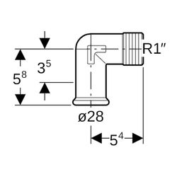 Geberit Mapress C-Stahl Übergangswinkel 90 Grad mit Außengewinde d 28mm, R 1″... GEBERIT-21610 4024723216100 (Abb. 1)