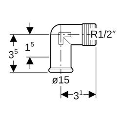 Geberit Mapress C-Stahl Übergangswinkel 90 Grad mit Außengewinde d 15mm, R 1/2″... GEBERIT-21613 4024723216131 (Abb. 1)