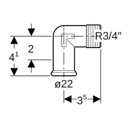 Geberit Mapress C-Stahl Übergangswinkel 90 Grad mit Außengewinde d 22mm, R 3/4″... GEBERIT-21618 4024723216186 (Abb. 1)