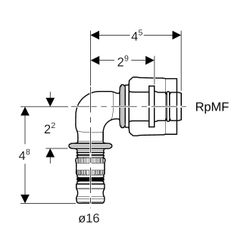 Geberit Mepla Übergangswinkel 90 Grad mit MasterFix PVDF, d 16mm, RpMF 1/2″... GEBERIT-621452005 4025416222224 (Abb. 1)