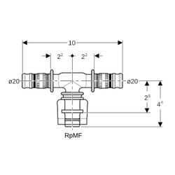 Geberit Mepla Übergangs-T-Stück mit MasterFix, Durchgang PVDF, d 20mm, RpMF 1/2″, d1... GEBERIT-622453005 4025416140313 (Abb. 1)