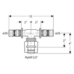 Geberit Mepla Übergangs-T-Stück mit MasterFix, Durchgang, D 26mm, RpMF 1/2", D1 26mm... GEBERIT-623452005 4025416222262 (Abb. 1)