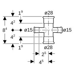 Geberit Mapress C-Stahl Kreuzstück 30 Grad reduziert D 28mm, D1 15mm, 21409... GEBERIT-21409 4024723214090 (Abb. 1)