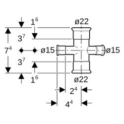 Geberit Mapress Kupfer Kreuzstück 30 Grad reduziert D 22mm, D1 15mm, 61406... GEBERIT-61406 4024723614067 (Abb. 1)
