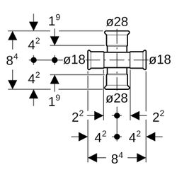Geberit Mapress C-Stahl Kreuzstück reduziert, abgesetzt, D 28mm, D1 18mm... GEBERIT-21510 4024723215103 (Abb. 1)