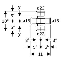 Geberit Mapress Kupfer Kreuzstück reduziert, abgesetzt D 22mm, D1 15mm... GEBERIT-61506 4024723615064 (Abb. 1)