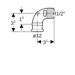 Geberit Mapress Kupfer Übergangswinkel 90 Grad mit Außengewinde, d 12mm, R 1/2″, Rotguss... GEBERIT-63893 4024723638933 (Abb. 1)