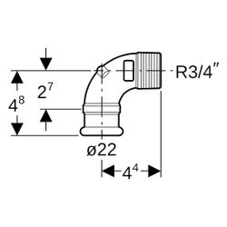 Geberit Mapress Kupfer Übergangswinkel 90 Grad mit Außengewinde, D 22mm, R 3/4", Rotguss... GEBERIT-63885 4024723638858 (Abb. 1)