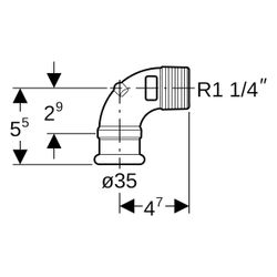 Geberit Mapress Kupfer Übergangswinkel 90 Grad mit Außengewinde, D 35mm, R 1 1/4", Rotgu... GEBERIT-63887 4024723638872 (Abb. 1)