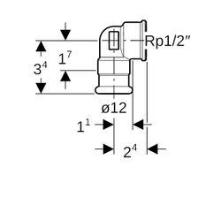 Geberit Mapress Kupfer Übergangswinkel 90 Grad mit Innengewinde, d 12mm, Rp 1/2″, Rotgus... GEBERIT-63861 4024723638612 (Abb. 1)