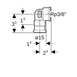 Geberit Mapress Kupfer Übergangswinkel 90 Grad mit Innengewinde, d 15mm, Rp 3/8″, Rotgus... GEBERIT-63862 4024723638629 (Abb. 1)