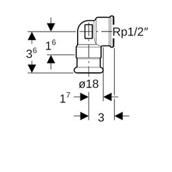 Geberit Mapress Kupfer Übergangswinkel 90 Grad mit Innengewinde, d 18mm, Rp 1/2″, Rotgus... GEBERIT-63854 4024723638544 (Abb. 1)