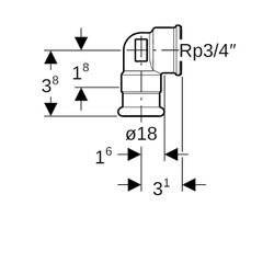 Geberit Mapress Kupfer Übergangswinkel 90 Grad mit Innengewinde, d 18mm, Rp 3/4″, Rotgus... GEBERIT-63863 4024723638636 (Abb. 1)