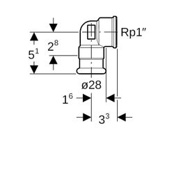 Geberit Mapress Kupfer Übergangswinkel 90 Grad mit Innengewinde, d 28mm, Rp 1″, Rotguss ... GEBERIT-63856 4024723638568 (Abb. 1)