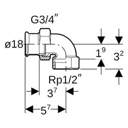 Geberit Mapress Kupfer Übergangs-Winkelverschraubung 90 Grad mit Innengewinde, D 18mm, R... GEBERIT-65392 4024723653929 (Abb. 1)