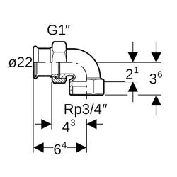 Geberit Mapress Kupfer Übergangs-Winkelverschraubung 90 Grad mit Innengewinde, d 22mm, R... GEBERIT-65384 4024723653844 (Abb. 1)