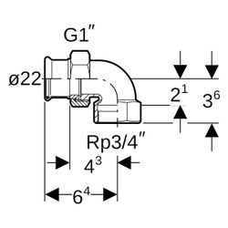 Geberit Mapress Kupfer Übergangs-Winkelverschraubung 90 Grad mit Innengewinde, D 22mm, R... GEBERIT-65384 4024723653844 (Abb. 1)