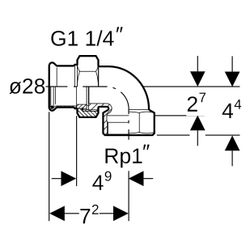 Geberit Mapress Kupfer Übergangs-Winkelverschraubung 90 Grad mit Innengewinde, D 28mm, R... GEBERIT-65385 4024723653851 (Abb. 1)