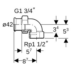 Geberit Mapress Kupfer Übergangs-Winkelverschraubung 90 Grad mit Innengewinde, D 42mm, R... GEBERIT-65387 4024723653875 (Abb. 1)