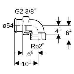 Geberit Mapress Kupfer Übergangs-Winkelverschraubung 90 Grad mit Innengewinde, D 54mm, R... GEBERIT-65388 4024723653882 (Abb. 1)
