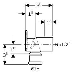 Geberit Mapress Kupfer Anschlusswinkel 90 Grad, D 15mm, Rp 1/2", L1 3,6cm, Rotguss bleif... GEBERIT-63459 4024723634591 (Abb. 1)