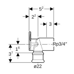 Geberit Mapress Kupfer Anschlusswinkel 90 Grad, d 22mm, Rp 3/4″, L1 5,2cm, Rotguss bleif... GEBERIT-63457 4024723634577 (Abb. 1)