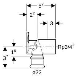 Geberit Mapress Kupfer Anschlusswinkel 90 Grad, D 22mm, Rp 3/4", L1 5,2cm, Rotguss bleif... GEBERIT-63457 4024723634577 (Abb. 1)
