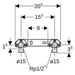 Geberit Mapress Kupfer Anschlusswinkel 90 Grad vormontiert, zweifach, D 15mm, Rp 1/2", L... GEBERIT-63473 4024723634737 (Abb. 1)