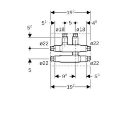 Geberit Mapress Kreuzungs-T-Stück mit Dämmbox CC752S, d 22mm, d1 18mm, d2 22mm... GEBERIT-63118 4024723631187 (Abb. 1)