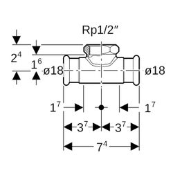 Geberit Mapress Kupfer T-Stück mit Innengewinde Gas CW602N, d 18mm, Rp 1/2″, d1 18mm... GEBERIT-34736 4024723347361 (Abb. 1)