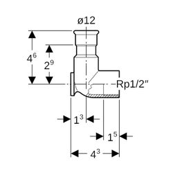 Geberit Mapress Edelstahl Anschlusswinkel 90 Grad d 12mm, Rp 1/2″, L1 4,3cm... GEBERIT-33013 4024723330134 (Abb. 1)